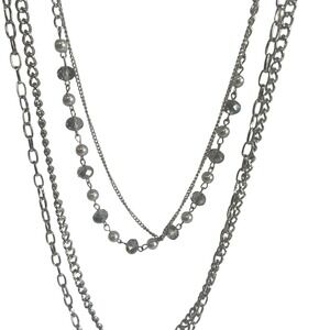 Stunning Multilayer Silvertone Chains‎ With Faceted Beads